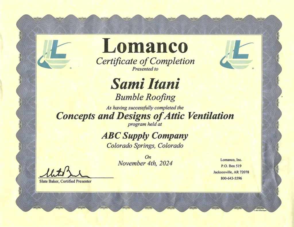 Lomanco Certification