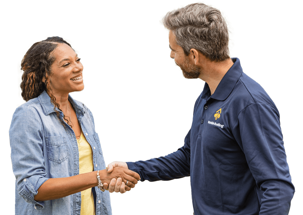 bumble tech shaking hands w customer