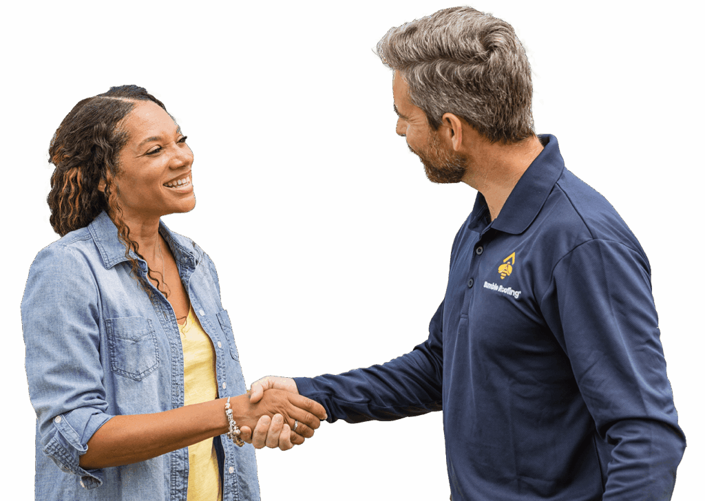 bumble tech shaking hands with woman