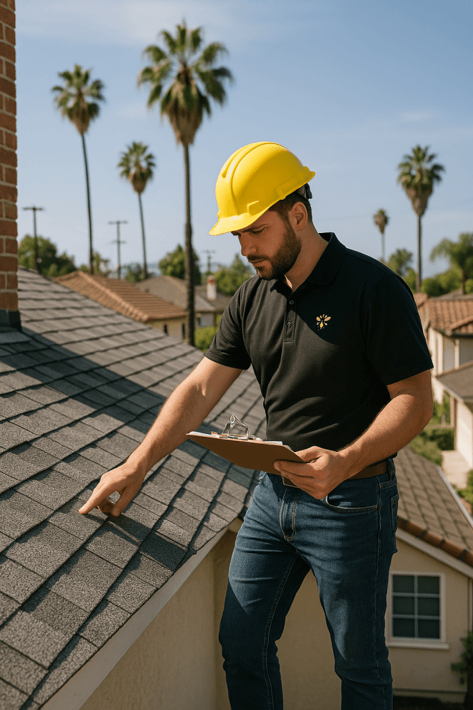 roofer inspecting roof in los angeles