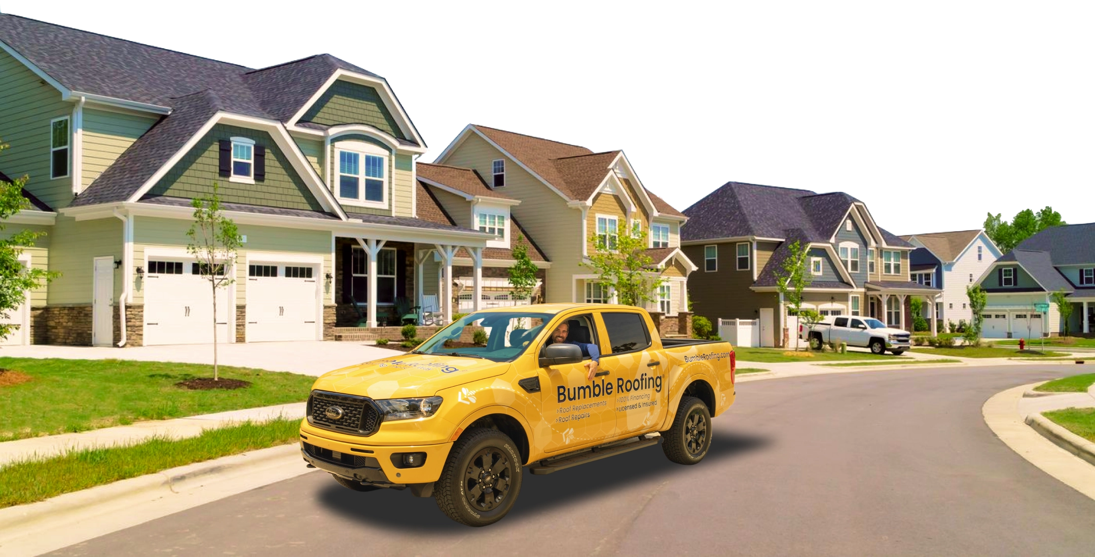 image of service truck in neighborhood